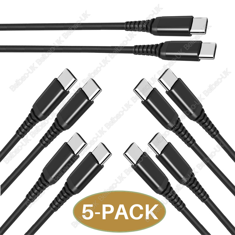 5 PACK 60W USB-C to USB-C Cable Fast Charger Cord 10Ft Lot For iPhone 15 Samsung