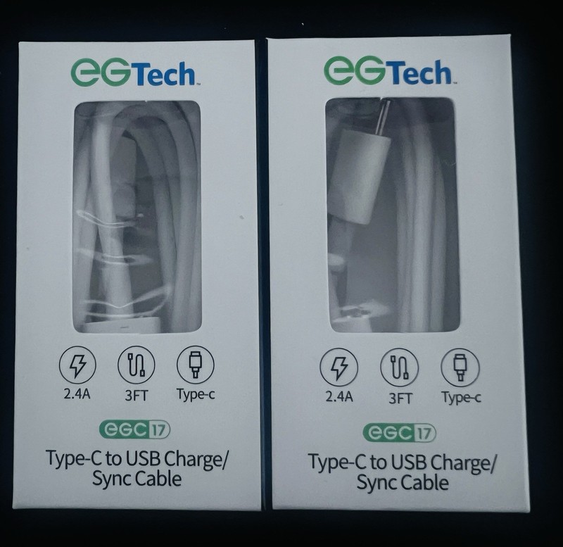 EG Tech EGC17 Type C to USB Charge Sync 3’ Cable Lot Of 2