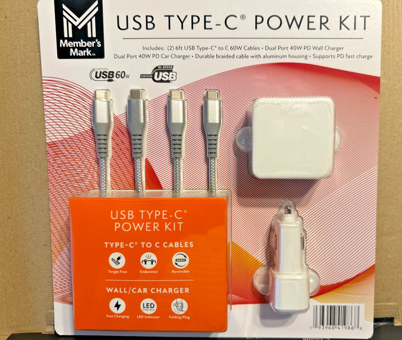 Member’s Mark USB-C Cable Dual Port Wall Charger & Dual Port Car Charger Kit