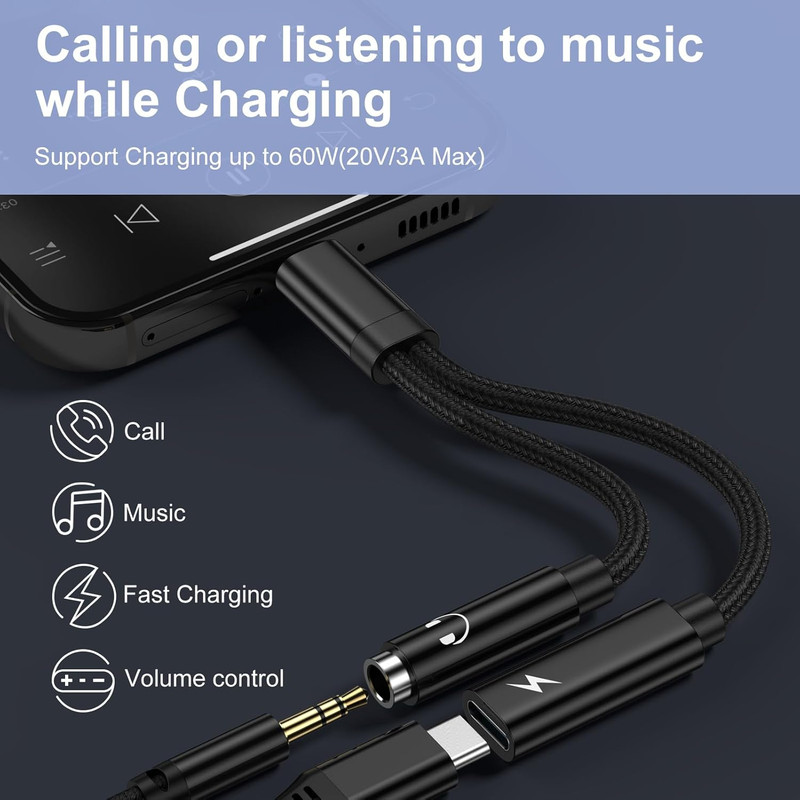 USB C to 3.5Mm Headphone and Charger Adapter for Samsung Galaxy A17 A56 A55 A35 gallery