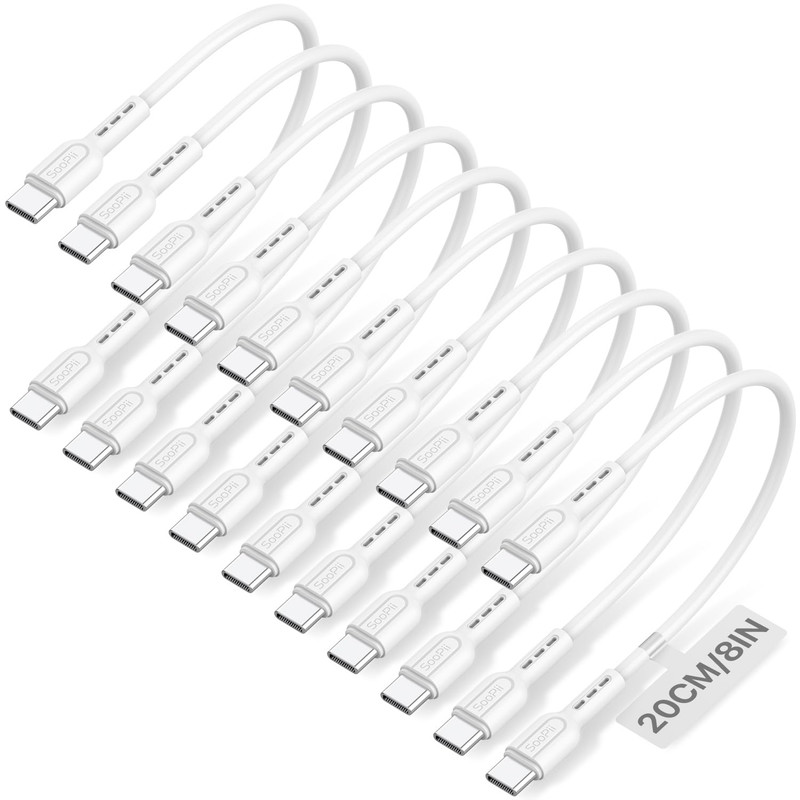 10-Pack Short USB C to USB C Cables,8 Inch/0.7Ft 60W Type C Fast