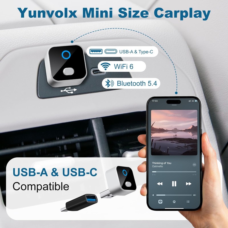 Wireless CarPlay & Android Auto Adapter, One-Click Switch Mini Size WiFi 6 & ... gallery