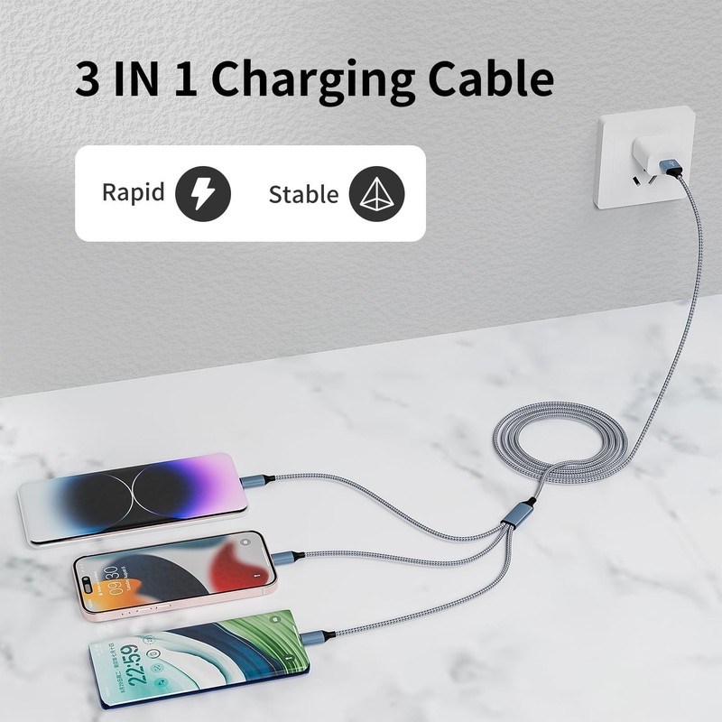 Durable 3-in-1 4FT Charging Cable Pack - USB Type-C, Micro USB & Compatible gallery