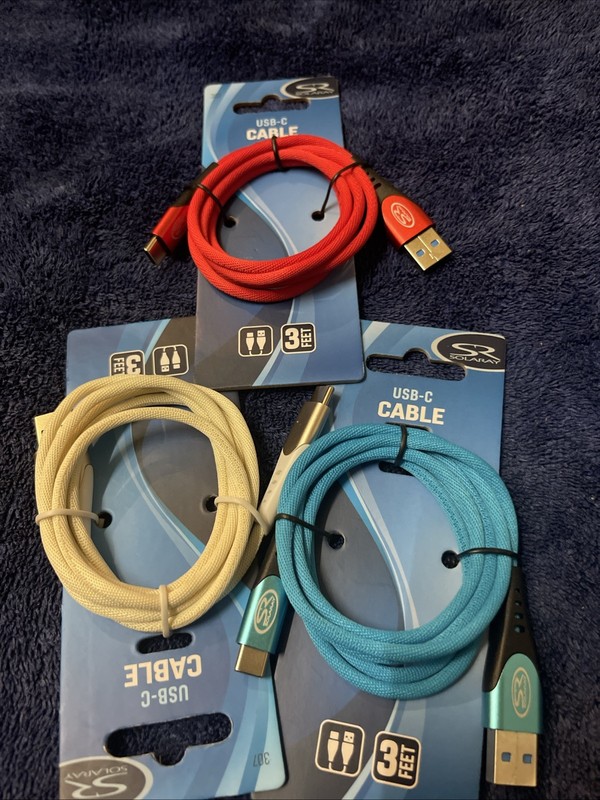 SOLARAY USB-C Charging cable, USB 3.1 3 Ft Cable 3 Pack Deal Red White And Blue