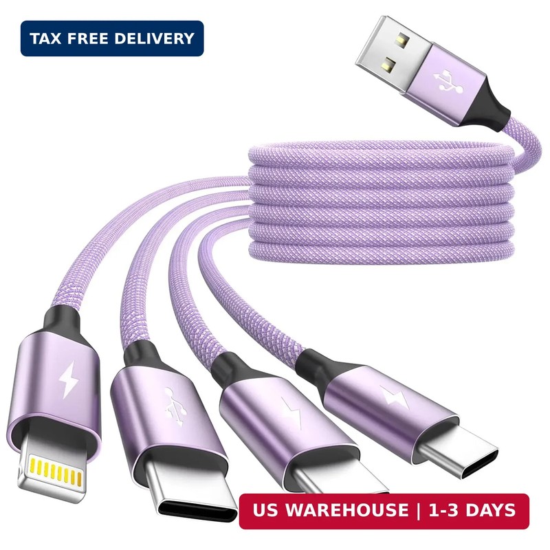 3 Type-C+1IP Port 4 in 1 Multi Charging Cable for iPhone17/14, USBC Splitter Cha