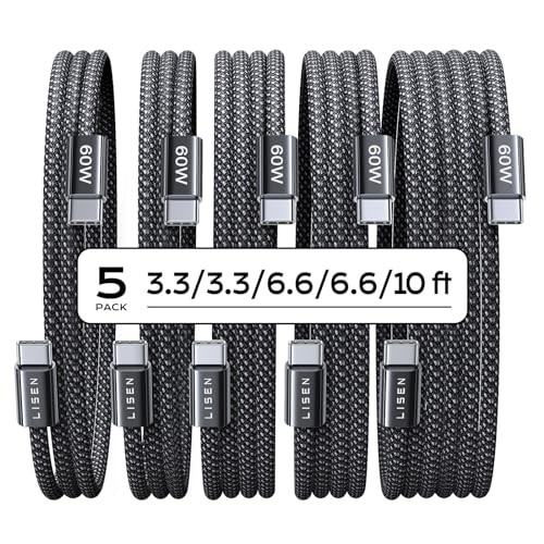 LISEN USB C Cable, 5-Pack [3.3/3.3/6.6/6.6/10FT] USBC to USBC Cable gallery
