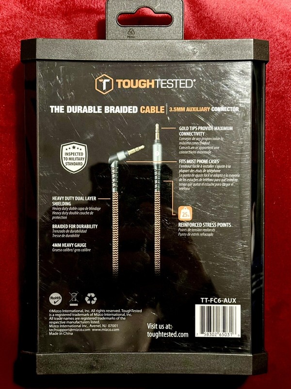 ToughTested 3.5mm 6’ Durable Braided Audio Auxiliary Cable TT-FC6-Aux NIP gallery