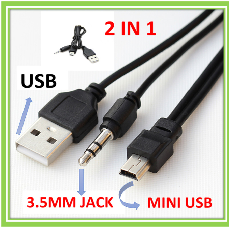 Mini USB To USB & 3.5MM (2 IN 1) Audio Jack Charge Cable For MP3 & MP4 Speakers gallery