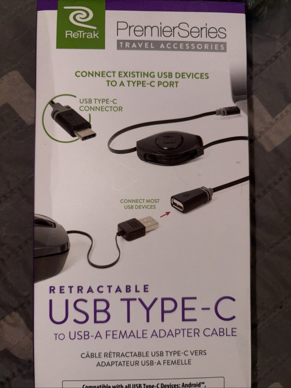 ReTrak Premier Series Retractable USB-C to USB-A Adapter