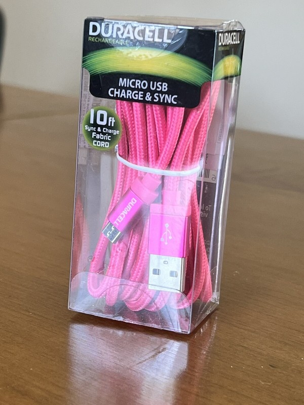 DURACELL 10ft. Micro USB Charge and Sync Pink Cable NEW IN BOX