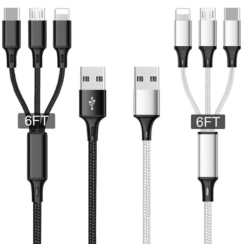 Multi USB Charging Cable 3A, (2Pack 6.6FT)3 in 1 Fast Charger Cord Connector wit
