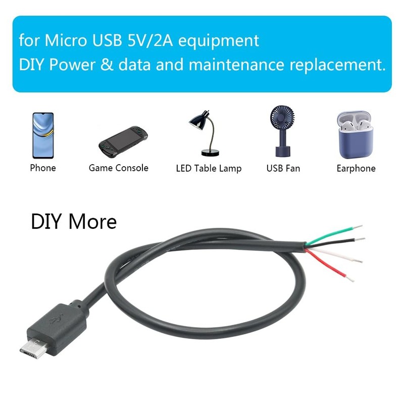 4 PCS 11 Inch Micro USB Male 4 Pin Bare Wire Pigtail 24AWG 5V/2A Power Data gallery