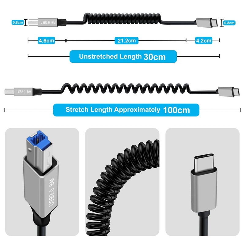 Coiled USB to B Printer Cable Coiled USB 3.0 Printer Cable Super Speed 5Gbps,... gallery