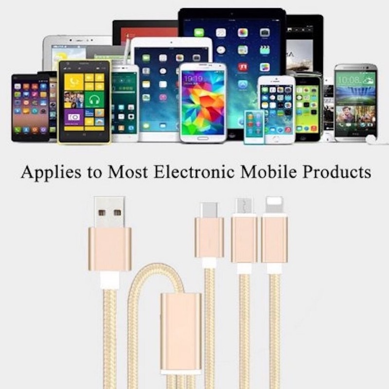 Charging Cable - Universal 3-in-1 Multi-Function Charger (1.2M, Blue) gallery