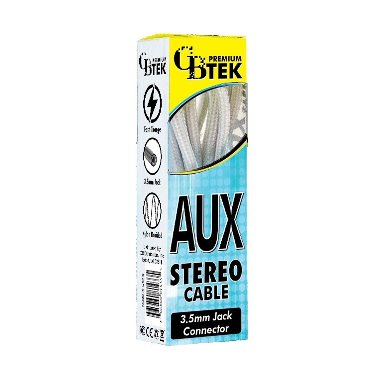 CBTEK Stereo Tangle-Free Aux Cable – White