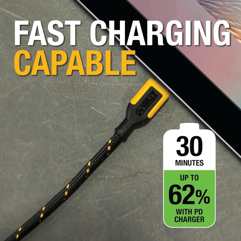 DEWALT Heavy Duty Short USB C to USB C 60W Cable 2Pack (6in) Durable Type C Fast gallery