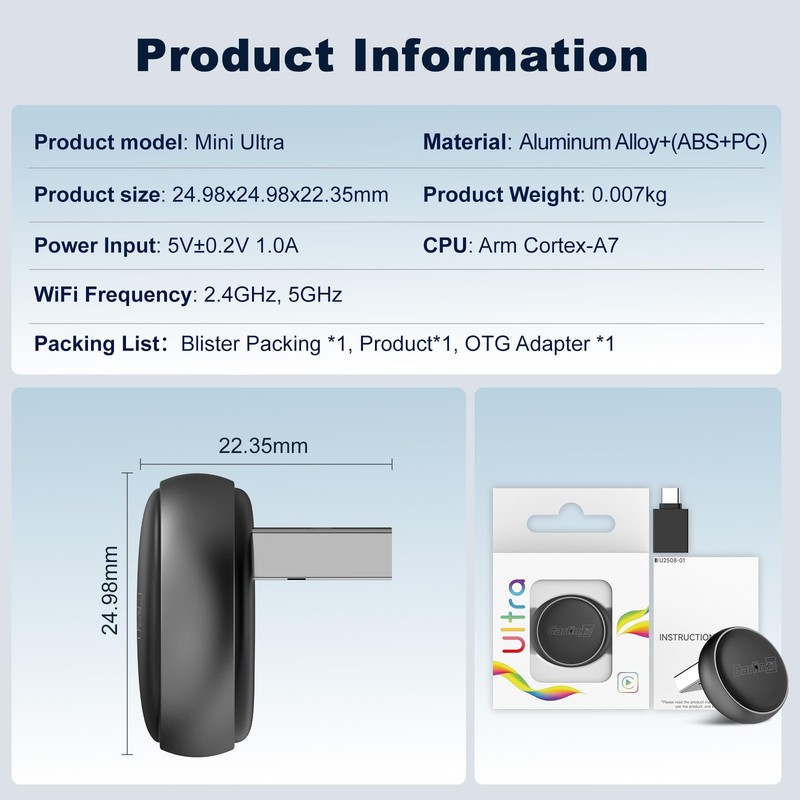 Mini Ultra 3 Wireless CarPlay & Android Auto Adapter, Convert Factory Wired t... gallery