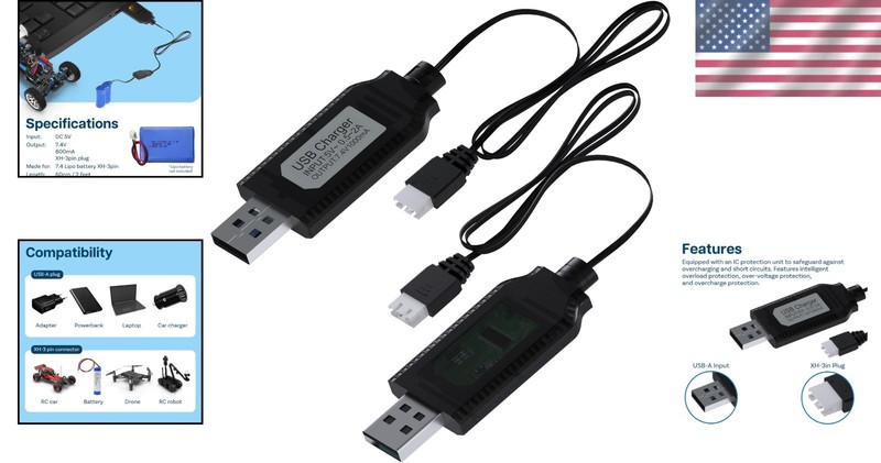 Efficient USB Charger for 7.4V LiPo & Li-ion Batteries - Dual Pack Convenience gallery