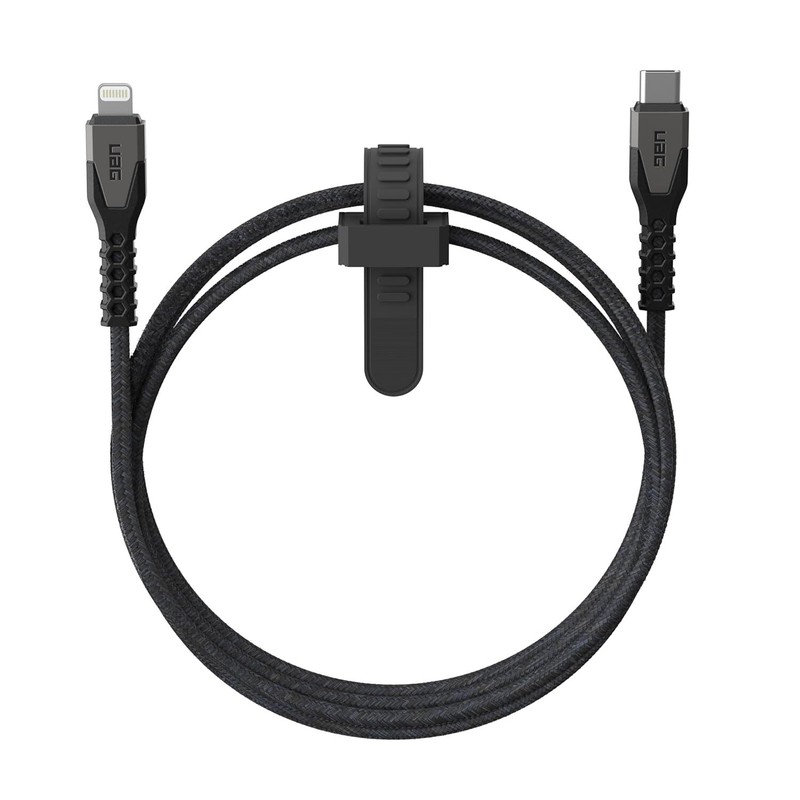 UAG Rugged Power Cable USBC to Lightning 5ft/1.5m 30W MFI-Certified, Black/Gray