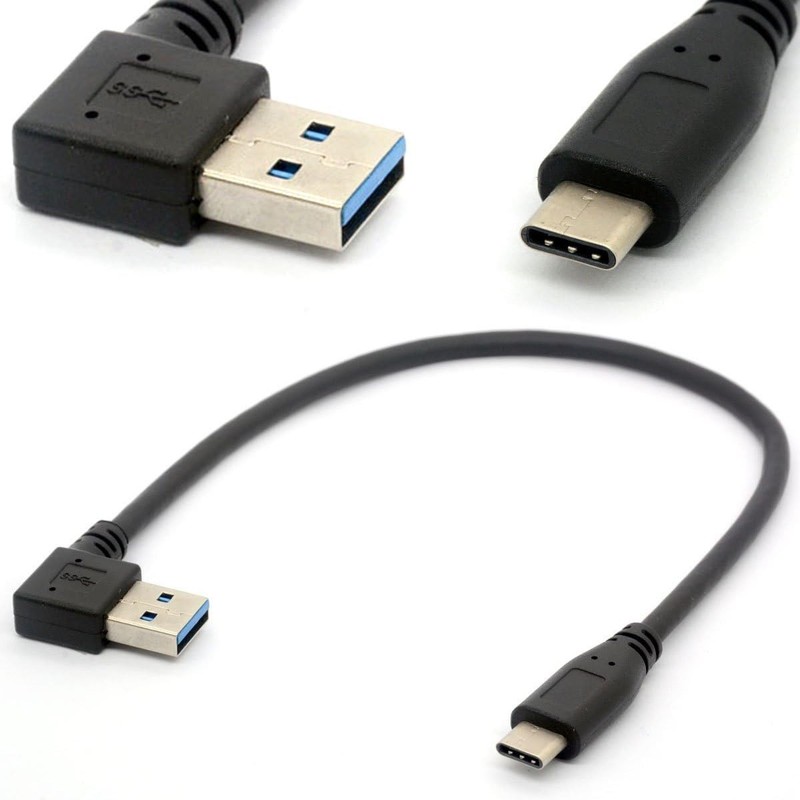 30cm USB C to USB 3.0 Right Angle Cable, Fast Sync & Charge, Black gallery