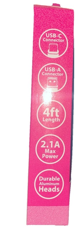 PinkPower USB-C Charging Cable 4ft Sync & Charge Braided Nylon 2.1A Durable Pink gallery