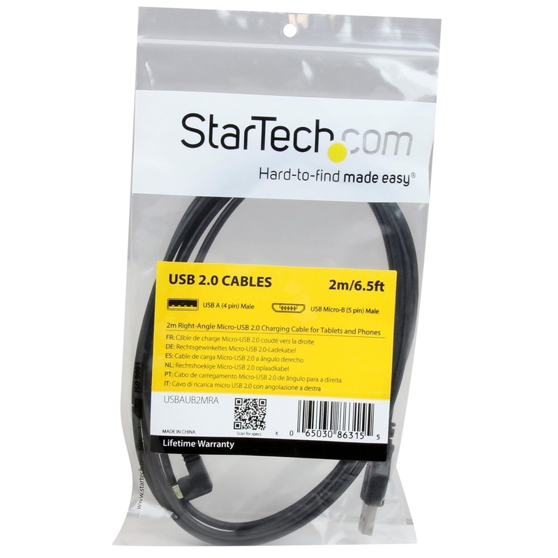 Durable 24 AWG Right-Angled Micro-USB Cable - 2m - Black for Fast Charging gallery