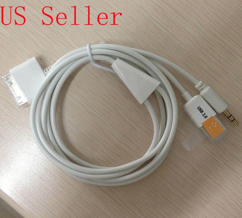 30pin Dock To 3.5mm Car AUX Audio USB charger Cable For iPhone 3G 3GS 4 4S iPod
