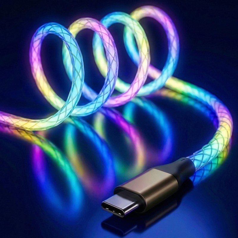USB to USB Cable, 60W RGB Colorful Gradual Light up Fast Charging Cable for i…