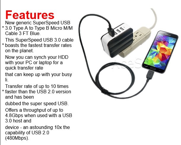 Micro USB 3.0 Fast Charger Data Cable Cord For Samsung Galaxy S5 SM-G900A/V/P/T gallery