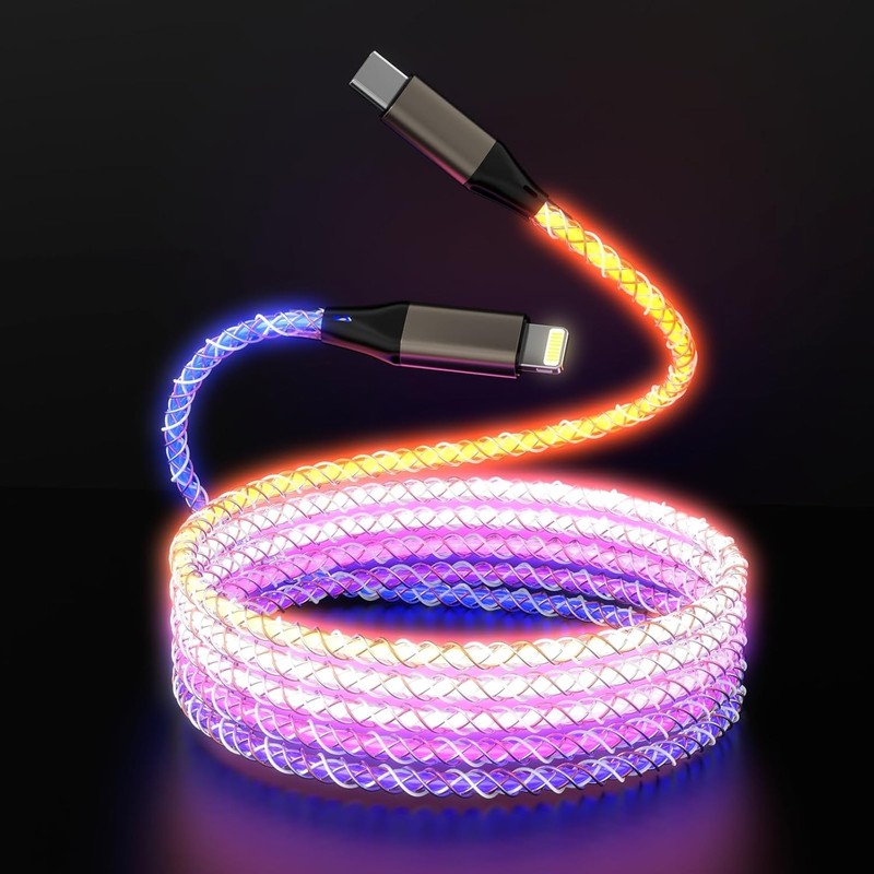 3 Feet USB Type C RGB Light Up Data Cable 66W Charging Cable for iPhone 12 13 14