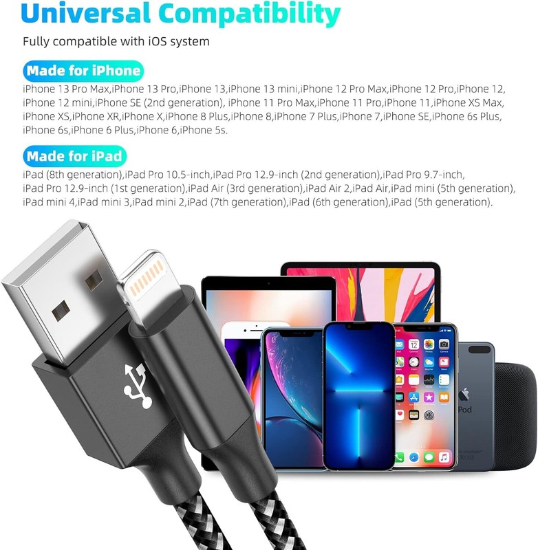 3 Pack Fast Charger Cable Heavy Duty For iPhone 13 12 11 X XR 8 7 Charging Cord gallery