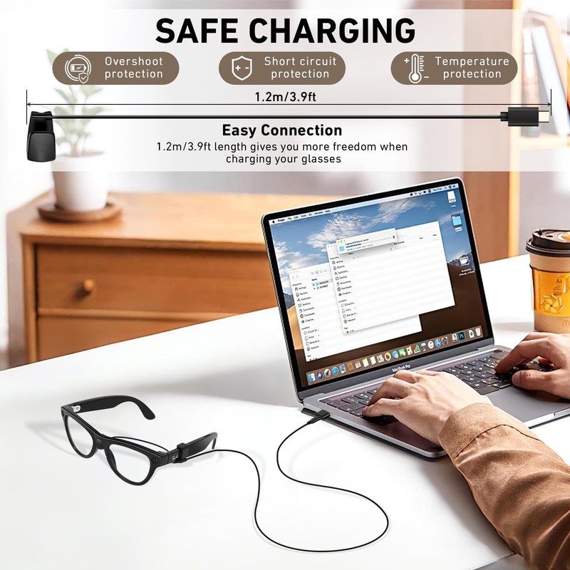 2 in 1 USB-Charging Cable, Suitable for Ray-Ban Meta Wayfarer/Skyler (Second ... gallery