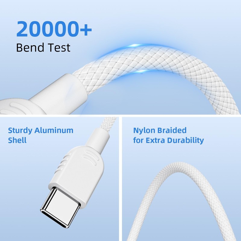 60W USB Cable Right Angle, 3FT PD Fast Charging Cord Braided Data Cable for i... gallery