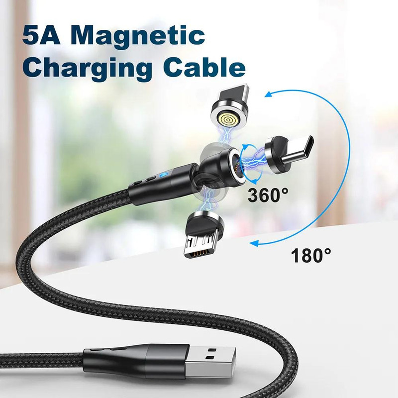 3 Pack 3/6FT Magnetic Fast Charger Cable For iPhone Samsung Type C Micro USB gallery