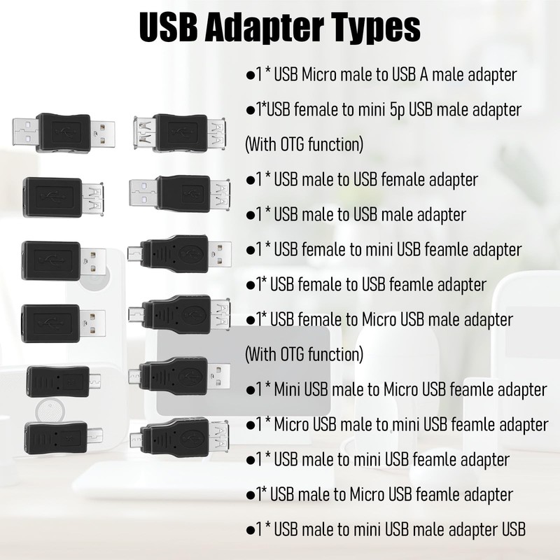 12 PCS USB Adapter Kit OTG 2.0 Male To Female MicroUSB PC Tablet Mobile Phone gallery