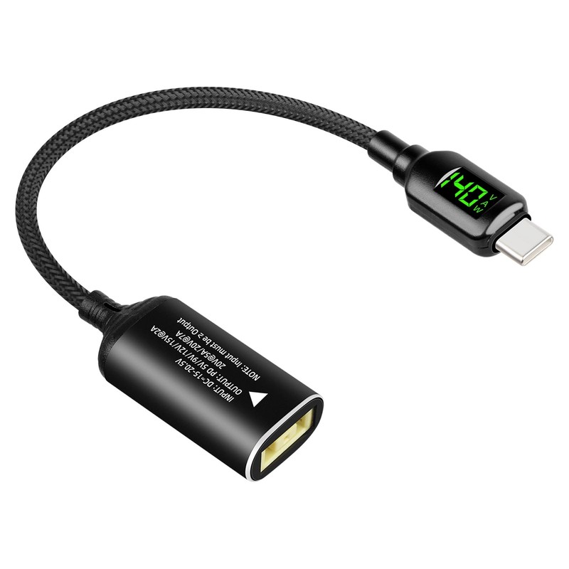 PD 140W Slim Tip Female to USB C Male Adapter LED Display Square Mouth