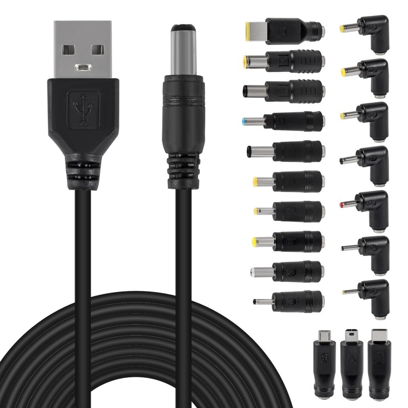 3.3ft USB To DC 5.5x2.1mm 5V Power Cord Charging Cable 20 Connector Tips