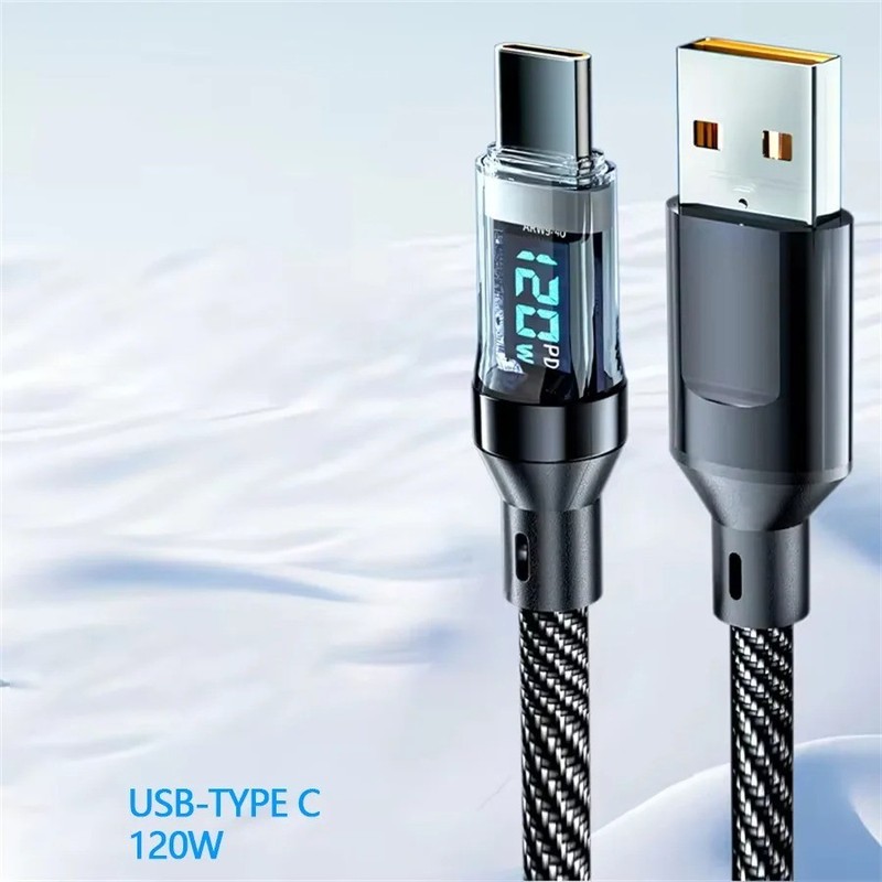 USB-C Braided Charging Cable with LED Display Compatible with USB-C Devices