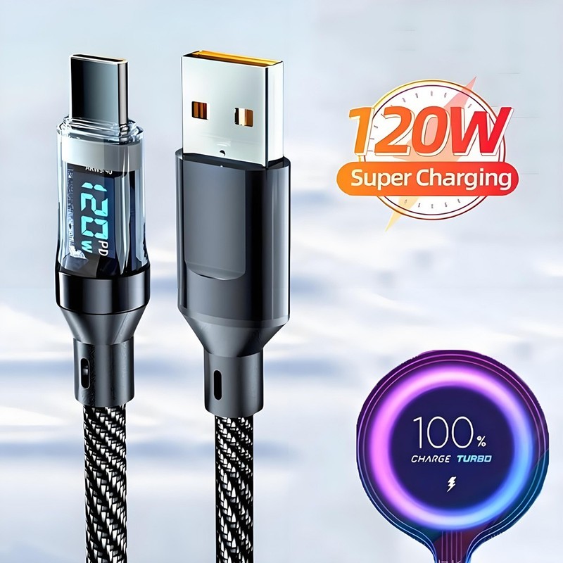 120W Super Fast USB Type-C Charging Cable Braid Phone Charger Lead Display USB-C gallery