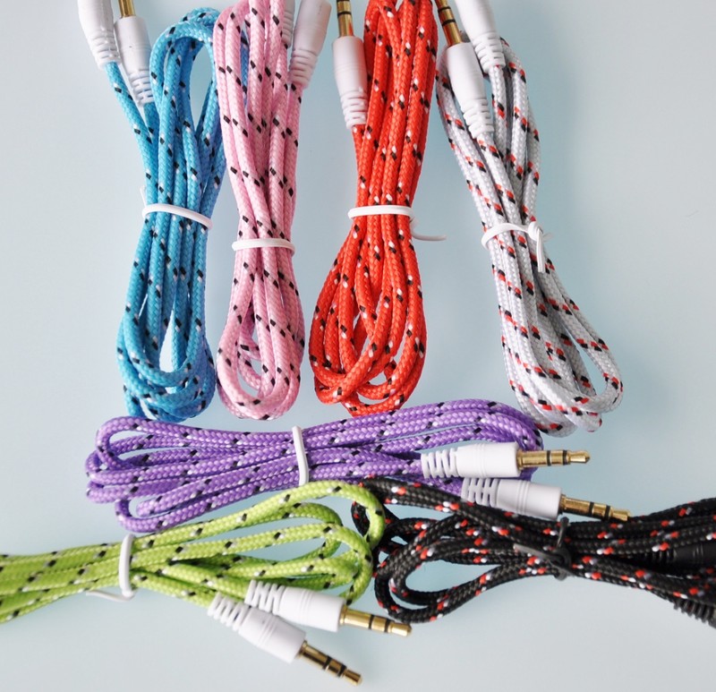 50 Lot AUX BRAIDED 3FT CABLES FOR iphone 6 4 4s 5 5s ipod mp3 amp car pc stereo