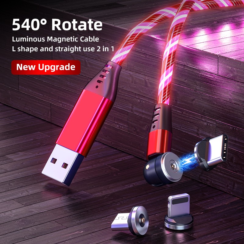 540 Rotate Luminous Magnetic Cable 3A Fast Charging Mobile Phone Charge Cable Fo gallery