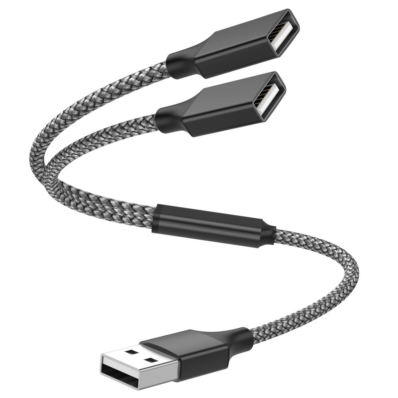 POHFP USB Y Splitter 1 in 2 Out 1Ft/30cm, USB Male to 2 Female Cable for PC/L…