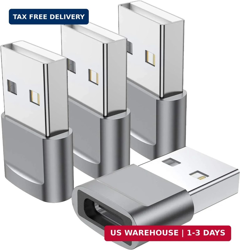 USB C Female to USB Male Adapter (4-Pack), Type C to USB A Charger Converter for
