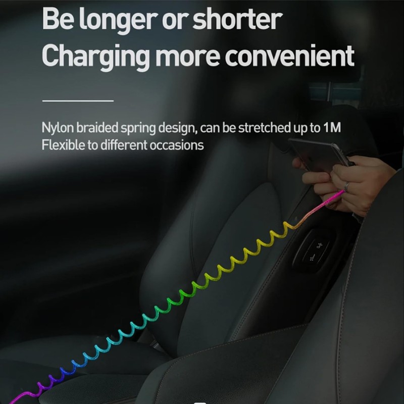 Rainbow Coiled Fast Charging Cable,USB Spring Retractable Charger Cable for C... gallery