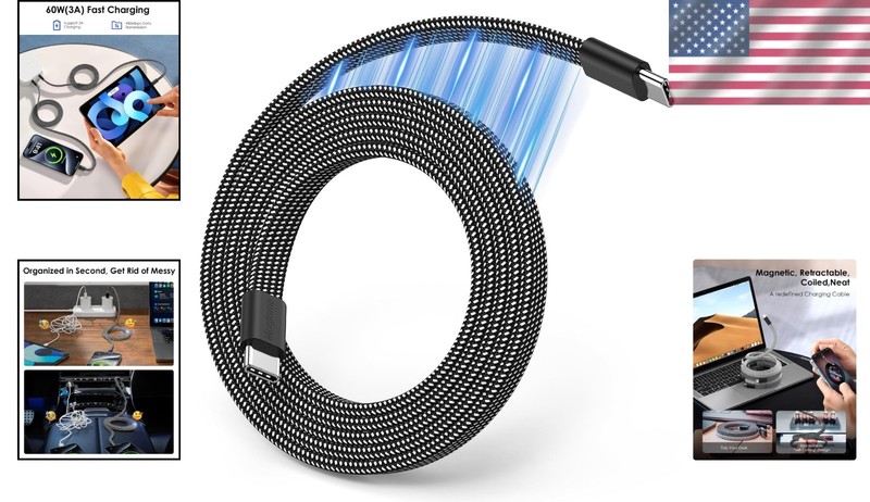 Magnetic Coiled USB C to USB C Cable - 60W 3A High-Speed Data Transfer gallery