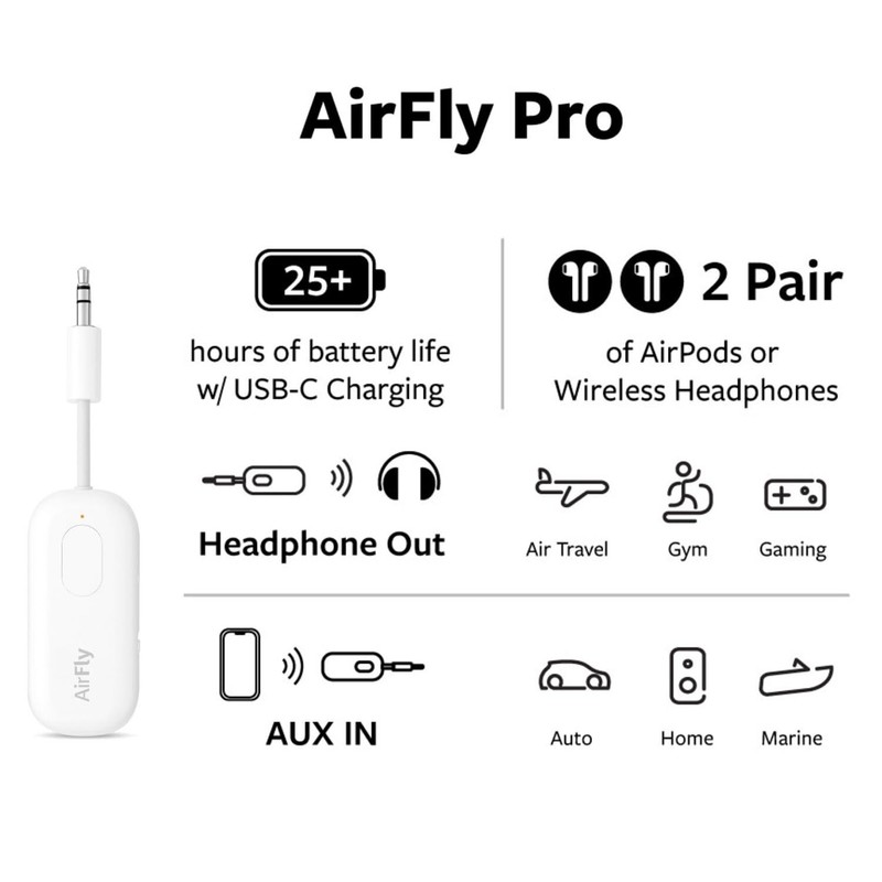 AirFly Pro Wireless Audio Adapter for AirPods Headphones with 25 Hour Battery gallery