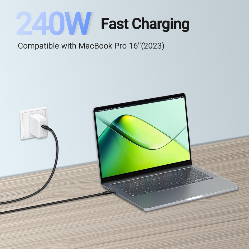 JBTOP 240W Type C to USB C Cable(3FT, 2packs) 48V5A Fast Charging 3ft,3ft gallery