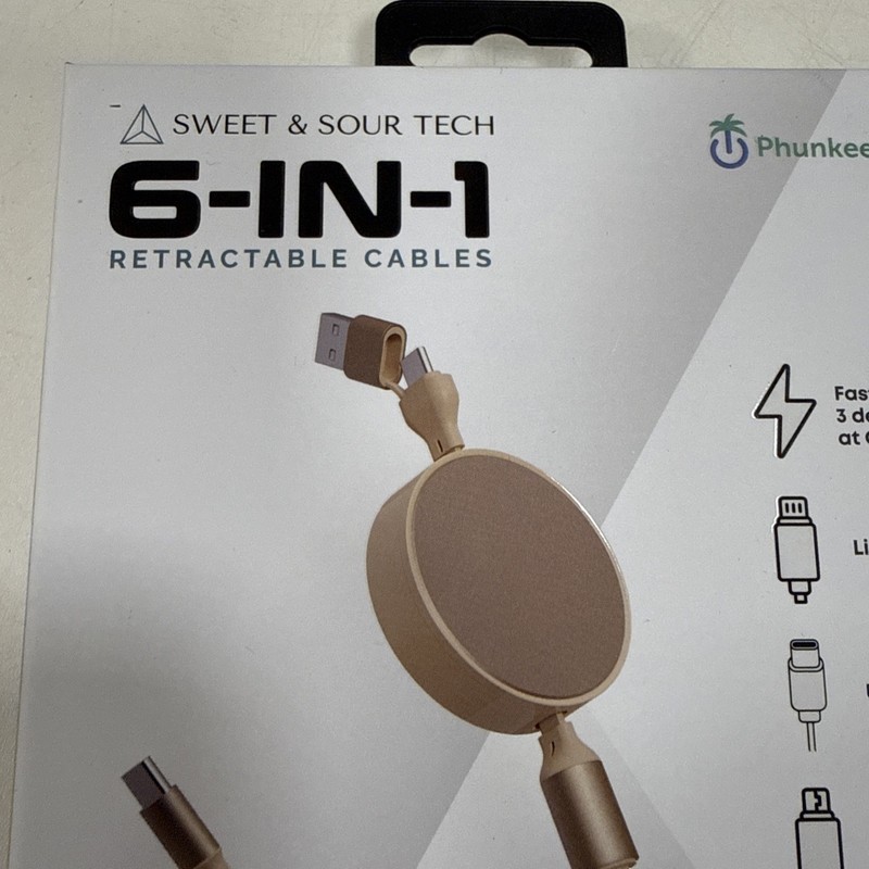 NEW Phunkee Tree 6-In-1 Retractable Cable SWEET SOUR TECH W/ FAST CHARGE ADAPTER gallery