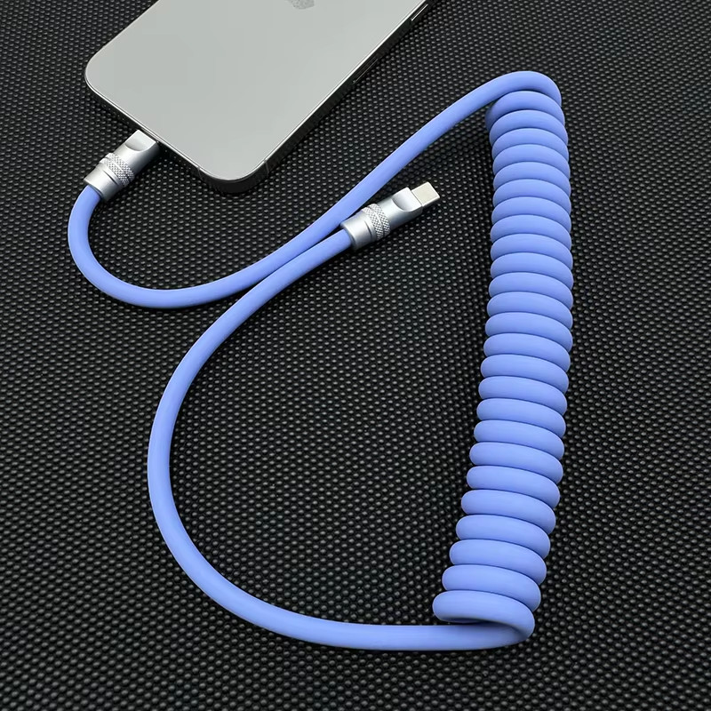 100W Retractable Fast-Charging Cable with Aluminum Alloy CNC Housing & Spiral Si