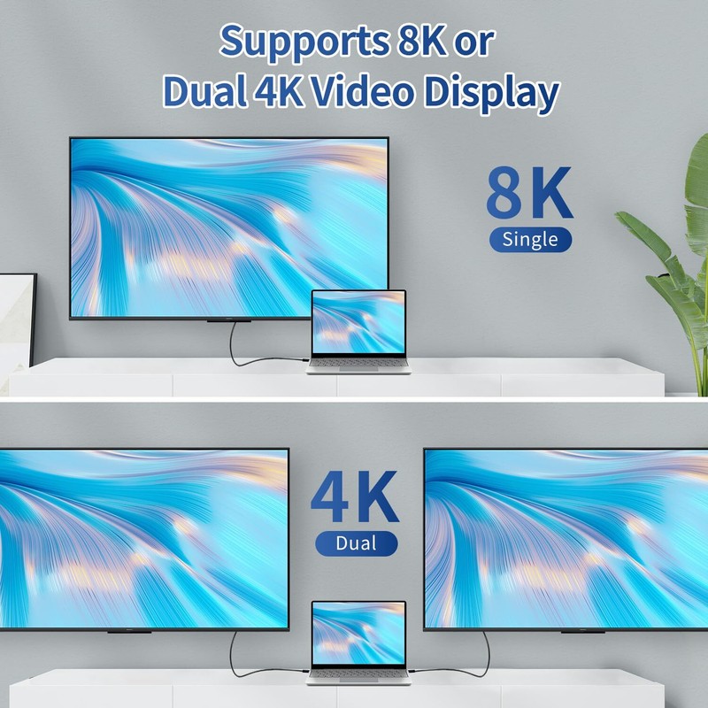 4.0Ft Elbow USB C Cable Thunderbolt 4/3 240W Charging 8K Dual Display gallery
